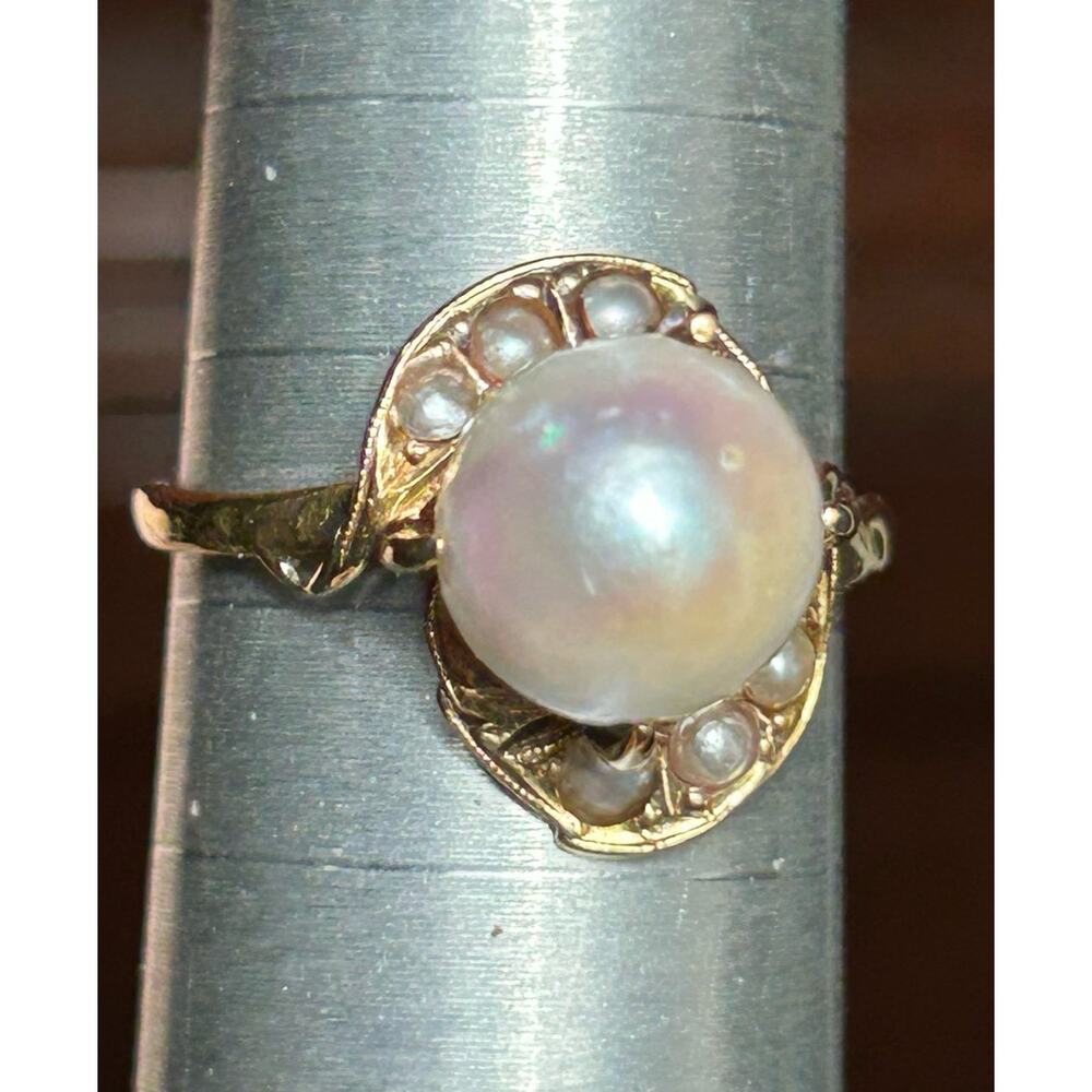 Vtg 18k yellow gold genuine south sea pearls cluster ring size 7.3 fine jewelry